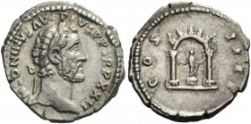 The Roman Empire 
 Antoninus Pius augustus, 138 – 161 
 Denarius 158-159, AR 3.38 g. ANTONINVS AVG PIVS P P TR P XXII Laureate head r. Rev. COS – II...