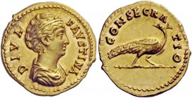 The Roman Empire 
 Faustina I, wife of Antoninus Pius 
 Diva Faustina. Aureus after 141, AV 7.37 g. DIVA – FAVSTINA Draped bust r., hair coiled on t...
