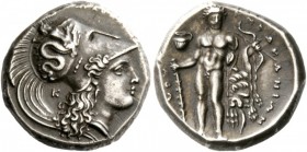 Greek Coins 
 Lucania, Heraclea. Nomos circa 330-325 BC, AR 7.90 g. 
 Description [ÜΗΡΑΚΛΗΙΩΝ] Head of Athena r., wearing helmet decorated with Scyl...