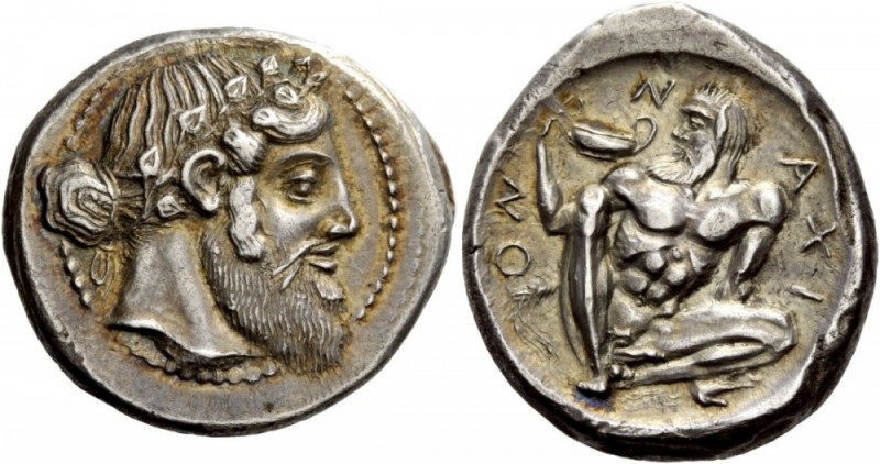 Greek Coins 
 Sicily, Naxos. Tetradrachm circa 460 BC, AR 17.25 g. 
 Descripti...