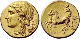 Greek Coins 
 Sicily, Syracuse. Decadrachm 217-214 BC, AV 4.28 g. 
 Description Head of Persephone l., wearing barley wreath; behind, wreath. Rev. F...