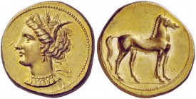 Greek Coins 
 The Carthaginians in North Africa. Stater, Carthago circa 350-320 BC, AV 9.25 g. 
 Description Head of Tanit l., wearing barley wreath...