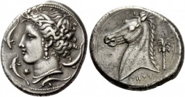 Greek Coins 
 The Carthaginians in Sicily. Tetradrachm &quot;mint of the Camp&quot; circa 320-300 BC,
 AR 17.06 g. 
 Description Head of Tanit-Pers...