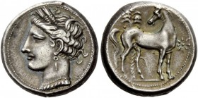 Greek Coins 
 The Carthaginians in North Africa. Shekel, Carthago circa 280-260 BC, AR 7.64 g. 
 Description Head of Tanit-Persephone l., wearing ba...
