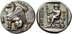 Greek Coins 
 Thrace, Abdera. Stater circa 395-360 BC, AR 12.83 g. 
 Description Stater circa 395-360, AR 12.83 g. ABDE Griffin seated l.; in l. fie...