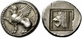 Greek Coins 
 Thracian Islands, Samothracia. Triobol or hemidrachm circa 500-475 BC, AR 2.16 g. 
 Description Sphynx seated l., r. foreleg raised. R...