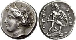 Greek Coins 
 Locris, Locri Opuntii. Stater circa 360 BC, AR 12.14 g. 
 Description Head of Demeter l., wearing barley wreath. Rev. OPON - TIWN Ajax...