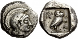 Greek Coins
Attica, Athens, Civic Mint. Tetradrachm circa 500-490 BC, AR 17.60 g.
Description Head of Athena r. wearing crested Attic helmet. Rev. A...