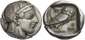 Greek Coins 
 Attica, Athens. Tetradrachm late 460 BC, AR 17.08 g. 
 Description Head of Athena r. wearing crested Attic helmet. Rev. AQE Owl standi...