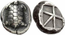 Greek Coins 
 Islands off Attica, Aegina. Stater circa 456-431, AR 12.35 g. 
 Description Tortoise seen from above. Rev. Large skew pattern incuse. ...