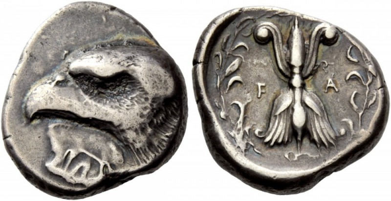 Greek Coins
Olympia, Elis. Stater signed by DA..., circa 408 BC, the 93rd Olymp...
