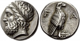 Greek Coins 
 Olympia, Elis. Tetradrachm circa 356 BC, the 106th Olympiad, AR 12.26 g. 
 Description Laureate head of Zeus l. Rev. F – A Eagle stand...