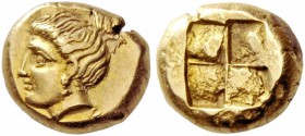 Greek Coins 
 Ionia, Phocaea. Hecte circa 387-326 BC, EL 2.56 g. 
 Description Head of Nike l., wearing earrings and hair tied in knot above, wearin...