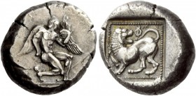 Greek Coins 
 Uncertain Dynast of Caria. Stater, &quot;Mint B&quot; circa 450 BC, AR 11.74 g. 
 Description Naked male deity, with wings at shoulder...
