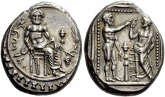 Greek Coins 
 Cilicia, Tarsus. Datames, 378-372. Stater circa 378-362 BC, AR 10.72 g. 
 Description bltrz in Aramaic characters Baaltars seated r., ...