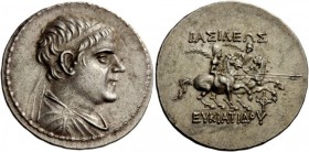Greek Coins 
 Kings of Bactria, Eucratides I, circa 171-145 BC. Tetradrachm circa 165-160 BC,
 AR 17.02 g. 
 Description Diademed and draped bust r...