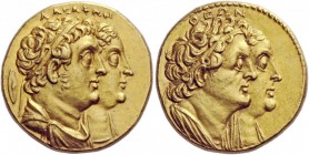 Greek Coins 
 Ptolemaic Kings of Egypt, Ptolemy II Philadelphus, 285-246, with Arsinöe II, Ptolemy I, and Berenice I. Octodrachm, Alexandria after 26...