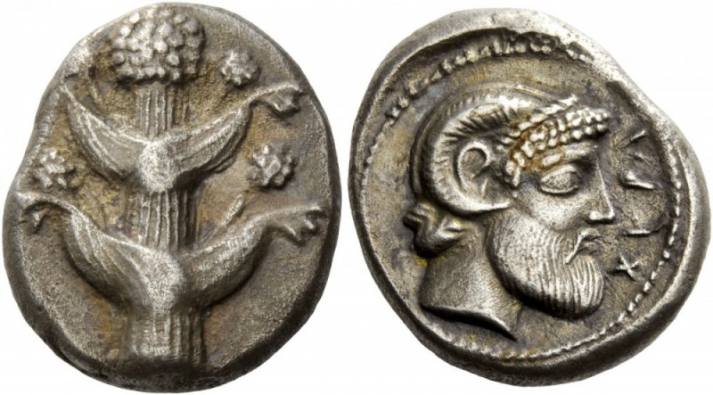 Greek Coins 
 Cyrenaica, Cyrene. Tetradrachm circa 480-435 BC, AR 16.39 g. 
 D...