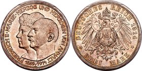 Anhalt-Dessau. Friedrich II "Wedding" 3 Mark 1914-A MS66 PCGS, Berlin mint, KM30, J-24. A gleaming offering displaying the utmost care in preservation...