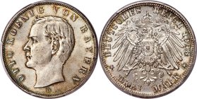 Bavaria. Otto 3 Mark 1908-D MS66 PCGS, Munich mint, KM996, J-47. Impeccable surfaces laden with a chroma of soft color and deeply impressed devices. 
...