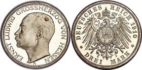 Hesse-Darmstadt. Ernst Ludwig Proof "25th Year Jubilee" 3 Mark 1910-A PR67 Deep Cameo PCGS, Berlin mint, KM375, J-76. Verging on an extreme rarity in ...