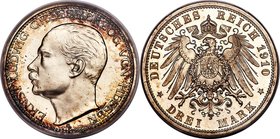 Hesse-Darmstadt. Ernst Ludwig Proof "25th Year Jubilee" 3 Mark 1910-A PR66 Deep Cameo PCGS, Berlin mint, KM375, J-76. Superior for the issue in this g...
