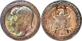Prussia. Wilhelm II "Berlin University" 3 Mark 1910-A MS66 PCGS, Berlin mint, KM530, J-107. Splendidly toned with emerald and fuchsia color on the obv...