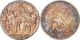 Prussia. Wilhelm II "Napoleon's Defeat" 3 Mark 1913-A MS67 PCGS, Berlin mint, KM534, J-110. Splendid cartwheel luster whirls across cobalt and apricot...