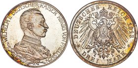 Prussia. Wilhelm II Proof 3 Mark 1913-A PR67 NGC, Berlin mint, KM535, J-112. Edge: GOTT MIT UNS. Uniformed bust right / Crowned imperial eagle with sh...