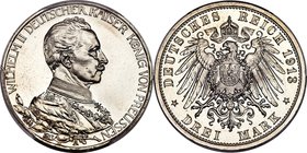Prussia. Wilhelm II Proof 3 Mark 1913-A PR66 Cameo PCGS, Berlin mint, KM535, J-112. Highly mirrored and preserved in a quality that makes this gem a w...