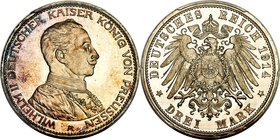 Prussia. Wilhelm II 3 Mark 1914-A MS67 PCGS, Berlin mint, KM538, J-113. A superb example of the type with desirable lilac coloration across the obvers...