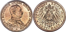 Prussia. Wilhelm II Proof 3 Mark 1914-A PR66 Cameo PCGS, Berlin mint, KM538, J-113. Nearly pristine, with even, lavender-gray color over the obverse a...