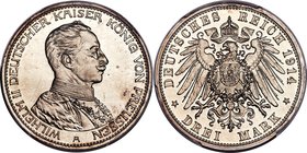 Prussia. Wilhelm II Proof 3 Mark 1914-A PR66 Cameo PCGS, Berlin mint KM538, J-113. Conditionally scarce at this level, with patinated surfaces resulti...