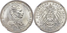 Prussia. Wilhelm II 3 Mark 1914-A MS65 NGC, Berlin mint, KM538, J-113. A gleaming and lustrous example. 

HID09801242017