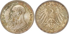 Saxe-Meiningen. Georg II 3 Mark 1913-D MS66 PCGS, Munich mint, KM203, J-152. From a two-year issue, this lower-mintage date has been beautifully prese...