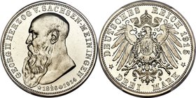 Saxe-Meiningen. Bernhard III Proof "Death of Georg II" 3 Mark 1915 PR67 Deep Cameo PCGS, Munich mint, KM207, J-155. Each detail of this high-grade gem...