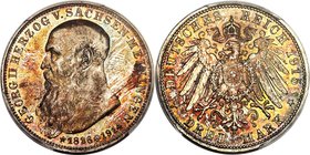 Saxe-Meiningen. Bernhard III "Death of Georg II" 3 Mark 1915 MS67 PCGS, Munich mint, KM207, J-155. Among the highest recorded grades for the date, wit...