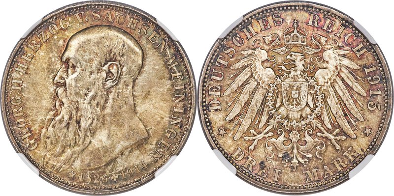 Saxe-Meiningen. Bernhard III "Death of Georg II" 3 Mark 1915 MS67 NGC, Munich mi...