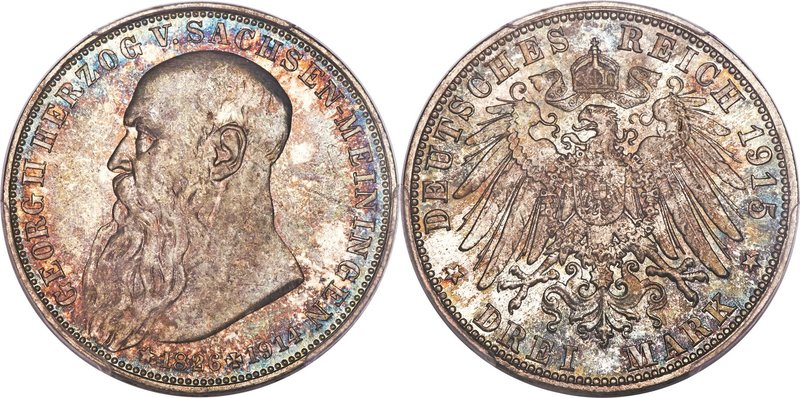Saxe-Meiningen. Bernhard III "Death of Georg II" 3 Mark 1915 MS66+ PCGS, Munich ...