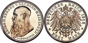 Saxe-Meiningen. Bernhard III Proof "Death of Georg II" 3 Mark 1915 PR66 Deep Cameo PCGS, Munich mint, KM207, J-155. Graced with a pale champagne tone ...