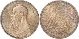 Saxe-Meiningen. Bernhard III "Death of Georg II" 3 Mark 1915 MS66 PCGS, Munich mint, KM207, J-155. Visually alluring with a mixture of teal and lavend...