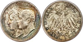 Saxe-Weimar-Eisenach. Wilhelm Ernst 3 Mark 1910-A MS65 PCGS, Berlin mint, KM221, J-162. A visually appealing jewel, drenched in variegated pastel colo...
