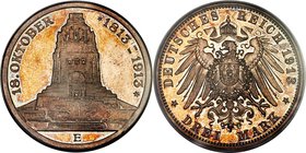 Saxony. Friedrich August III Proof "Battle of Leipzig" 3 Mark 1913-E PR66 Cameo PCGS, Muldenhutten mint, KM1275, J-140. A superb gem Proof with glimme...