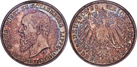 Schaumburg-Lippe. Albrecht Georg 3 Mark 1911-A MS66 NGC, Berlin mint, KM55, J-166. Impressively toned, displaying a combination of pink champagne ting...