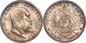 Württemberg. Wilhelm II 3 Mark 1910-F MS66 PCGS, Stuttgart mint, KM635, J-175. An exceptional business strike, softly toned from long-time cabinet sto...
