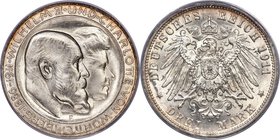 Württemberg. Wilhelm II "Wedding Anniversary" 3 Mark 1911-F MS67 PCGS, Stuttgart mint, KM636, J-177a. Frosty and well-struck, virtually without handli...