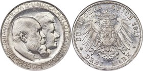 Württemberg. Wilhelm II "Wedding Anniversary" 3 Mark 1911-F MS66 NGC, Stuttgart mint, KM636, J-177b. Very rare "High H" variety. Highly frosted and re...
