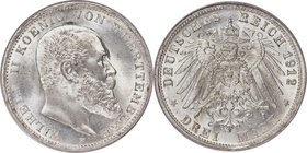 Württemberg. Wilhelm II 3 Mark 1912-F MS66+ PCGS, Stuttgart mint, KM635, J-175. Lustrous and white with a subtle degree of silver patina.

HID09801242...