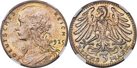 Weimar Republic silver Proof Pattern 3 Mark 1925-D PR63 NGC, Munich mint, Schaaf-320A/G3 VS2 RS5, Kienast-352. By Karl Goetz. A lovely representative ...