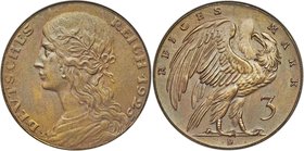 Weimar Republic bronze Pattern 3 Mark 1925-D MS64 NGC, Munich mint, Schaaf-320A/G3 VS5 RS4, Kienast-352. By Karl Goetz. A scarce Pattern type, minimal...